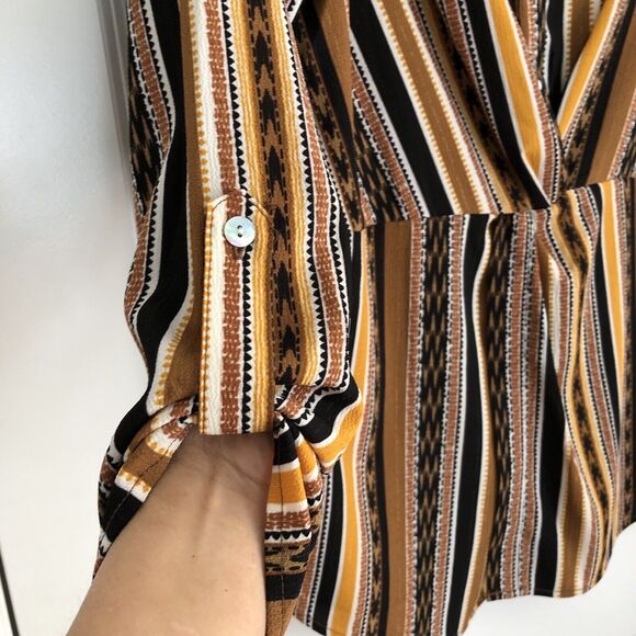 RUBY RD. WOMEN'S PETITE MEDIUM SPLIT BUTTON MIXED STRIPE TOP 3/4/LOG SLEEVES ROL - Picture 8 of 11